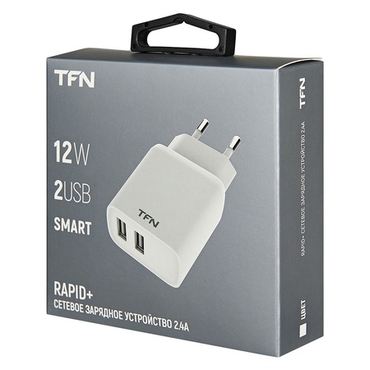 Зарядное устройство сетевое TFN TFN-WCRPD12W2UWH RAPID+ 2USB, 12W,  2.4A, без кабеля,  белый