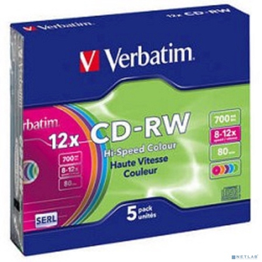 Диск CD-RW Verbatim 700MB, 8х-12x, 1шт, SLIM-футляр 