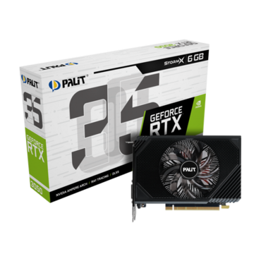 Видеокарта 6Gb PCI-E Palit GeForce RTX3050 STORMX GDDR6 (96bit) HDMI DP DVI NE63050018JE-1070F