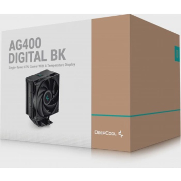 Кулер DEEPCOOL AG400 DIGITAL BK LGA1700/1200/115X/AM5/AM4 (9шт/кор, TDP 220W, PWM, Fan 120mm, 4 тепл. трубки, черный) RET