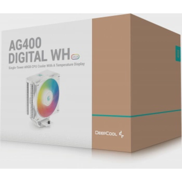 Кулер DEEPCOOL AG400 DIGITAL WH ARGB LGA1700/1200/115X/AM5/AM4 (9шт/кор, TDP 220W, PWM, ARGB Fan 120mm, 4 тепл. трубки, белый) RET