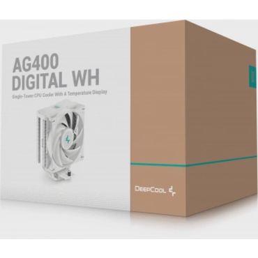 Кулер DEEPCOOL AG400 DIGITAL WH LGA1700/1200/115X/AM5/AM4 (9шт/кор, TDP 220W, PWM, Fan 120mm, 4 тепл. трубки, черный) RET