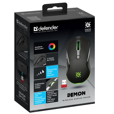 Мышь Defender Demon GM-534 беспроводная, игровая, 3200dpi, подсветка, USB, черный