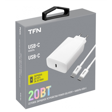 Зарядное устройство сетевое TFN TFN-WC16 USB Type-C, 3А, 20W, + кабель Type-C белый